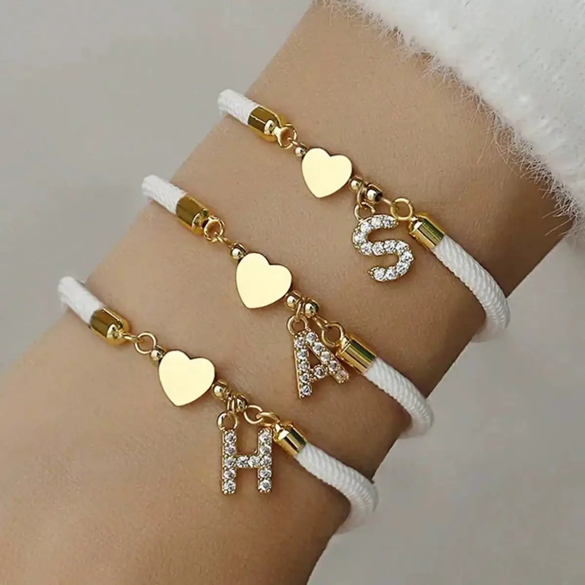 Style Classic A-Z Initial Letter Heart Bracelet for Women with Zirconium Letter Adjustable Black Rope Bracelet for Women